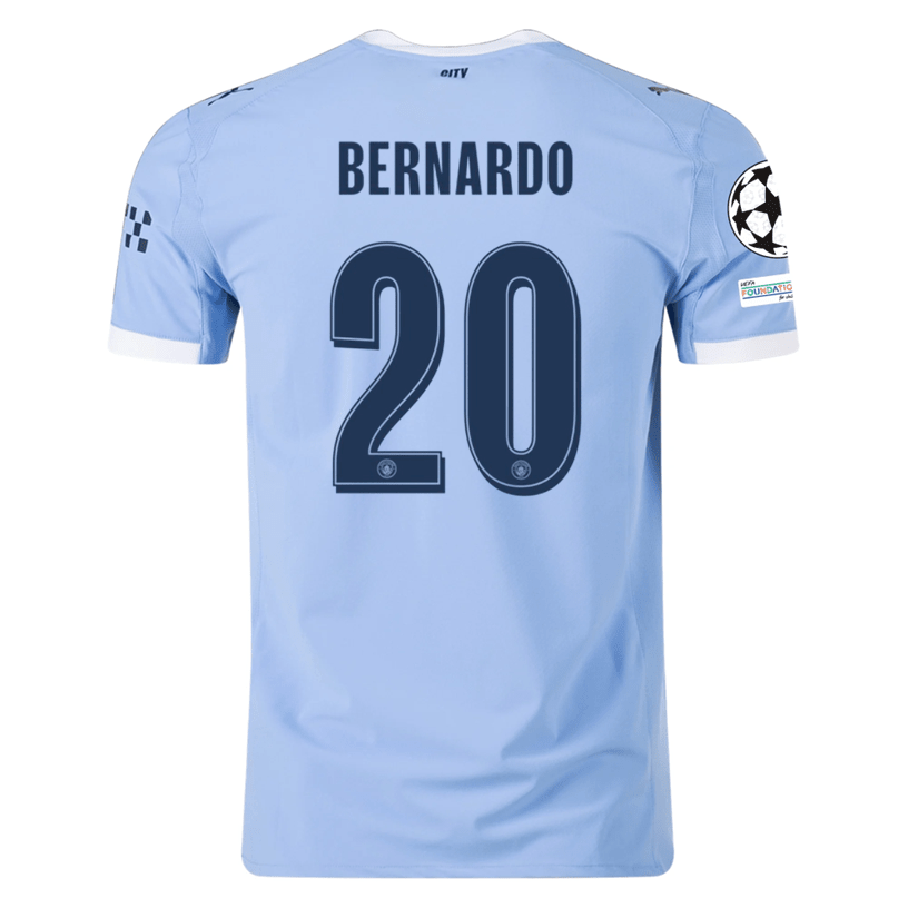 Puma Manchester City Authentic Bernardo Home Jersey w/ Champions League Patches 25/26 (Team Light Blue/White) | SoccerWearhouse