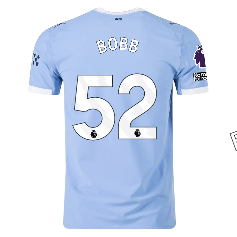 Puma Manchester City Authentic Bobb Home Jersey w/ EPL + No Room For Racism Patches 25/26 (Team Light Blue/White) | SoccerWearhouse