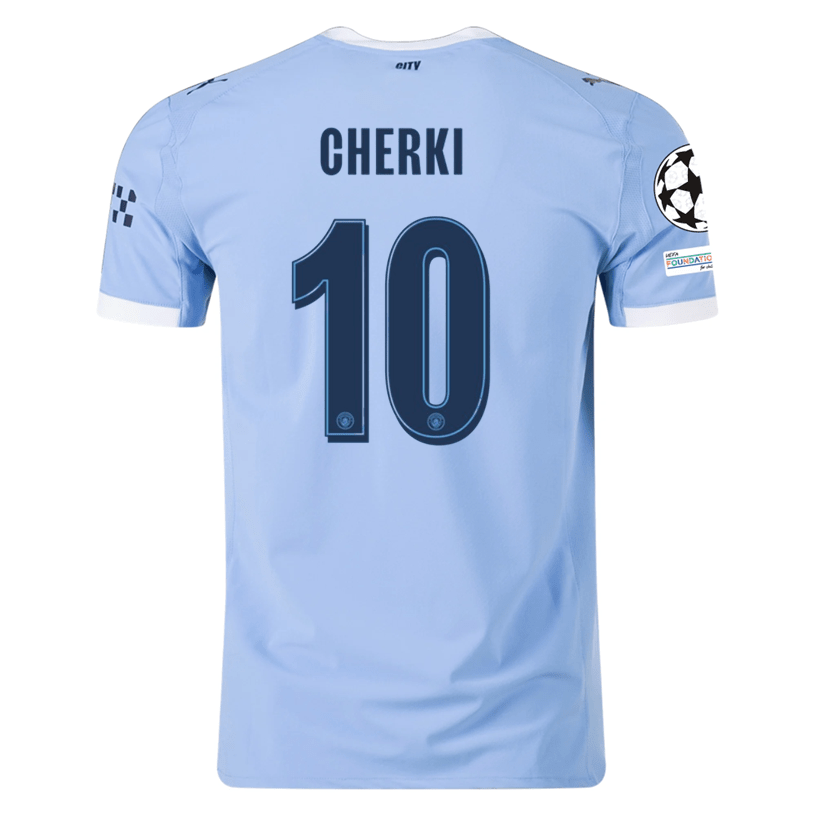 Puma Manchester City Authentic Cherki Home Jersey w/ Champions League Patches 25/26 (Team Light Blue/White) | SoccerWearhouse
