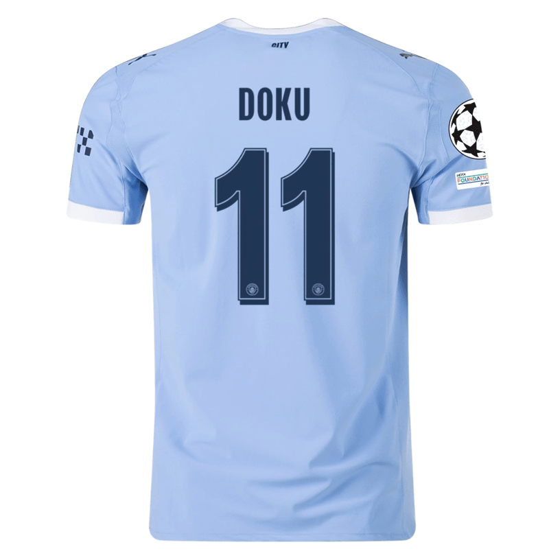 Puma Manchester City Authentic Doku Home Jersey w/ Champions League Patches 25/26 (Team Light Blue/White) | SoccerWearhouse
