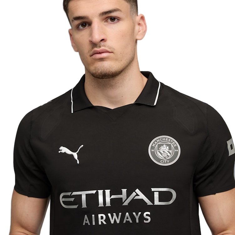 Puma Manchester City Authentic Erling Haaland Away Jersey w/ Champions League Patches 25/26 (Puma Black) | SoccerWearhouse