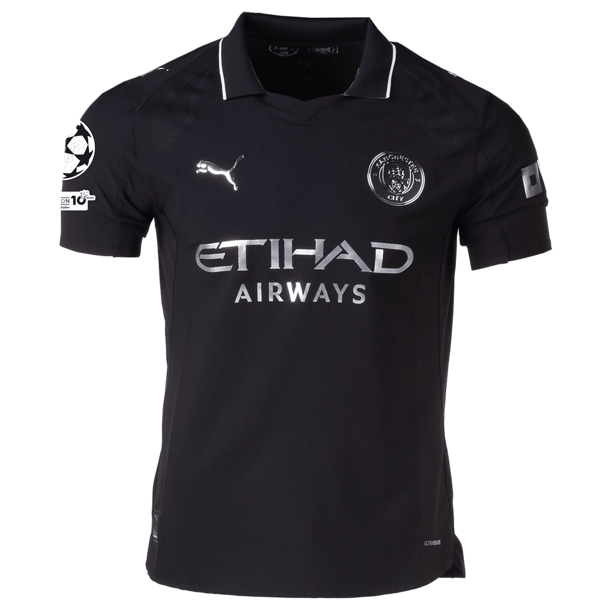 Puma Manchester City Authentic Erling Haaland Away Jersey w/ Champions League Patches 25/26 (Puma Black) | SoccerWearhouse