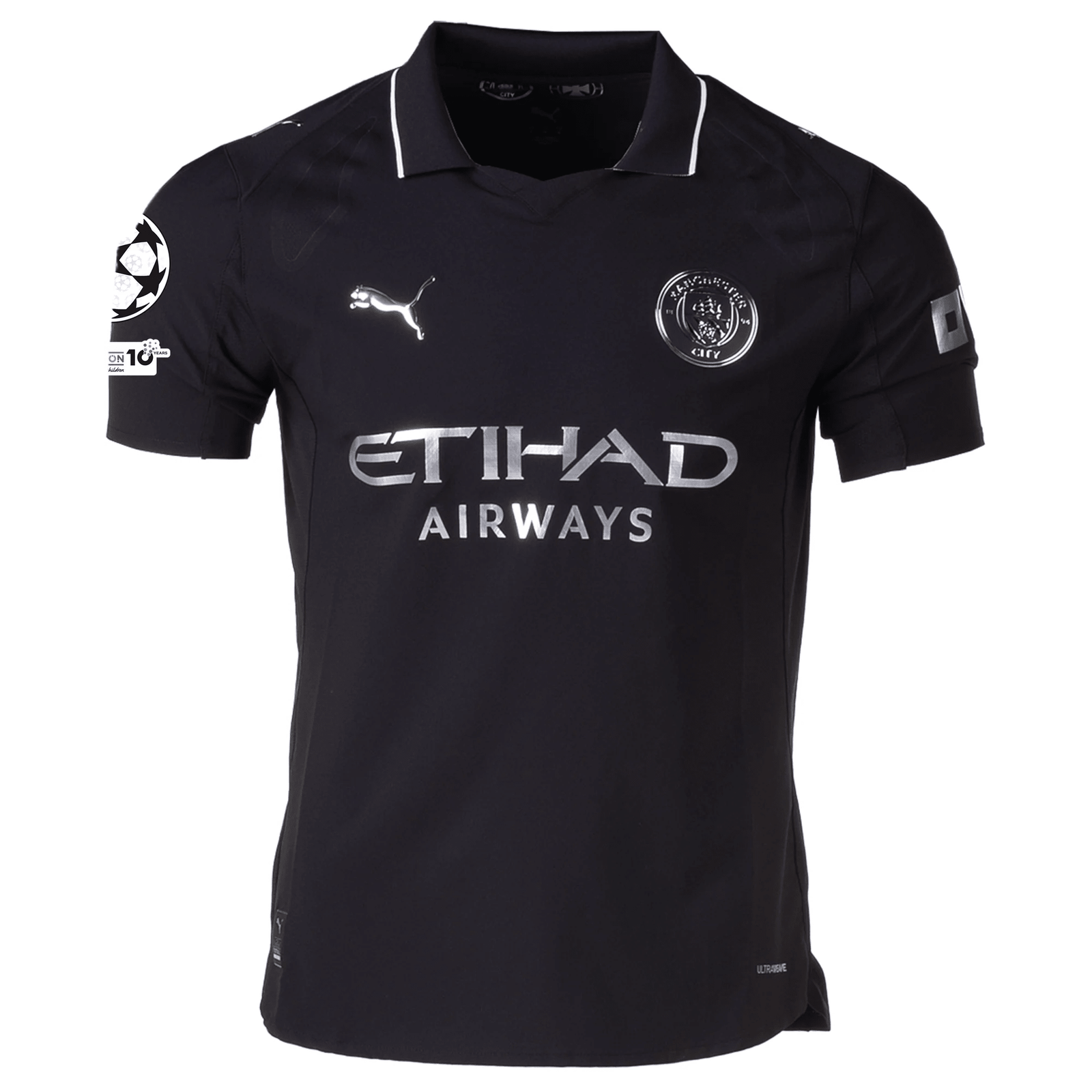 Puma Manchester City Authentic Erling Haaland Away Jersey w/ Champions League Patches 25/26 (Puma Black) | SoccerWearhouse