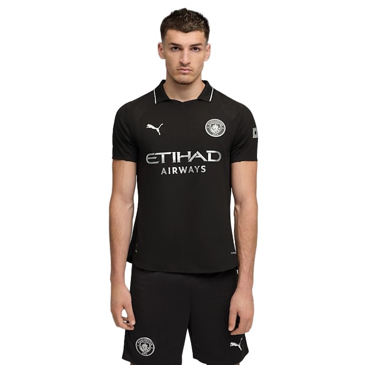 Puma Manchester City Authentic Erling Haaland Away Jersey w/ Champions League Patches 25/26 (Puma Black) | SoccerWearhouse