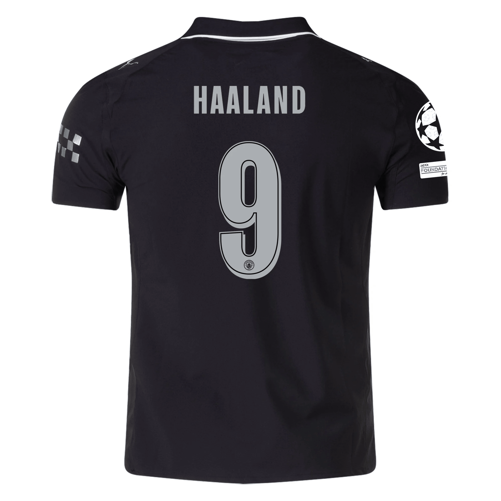 Puma Manchester City Authentic Erling Haaland Away Jersey w/ Champions League Patches 25/26 (Puma Black) | SoccerWearhouse