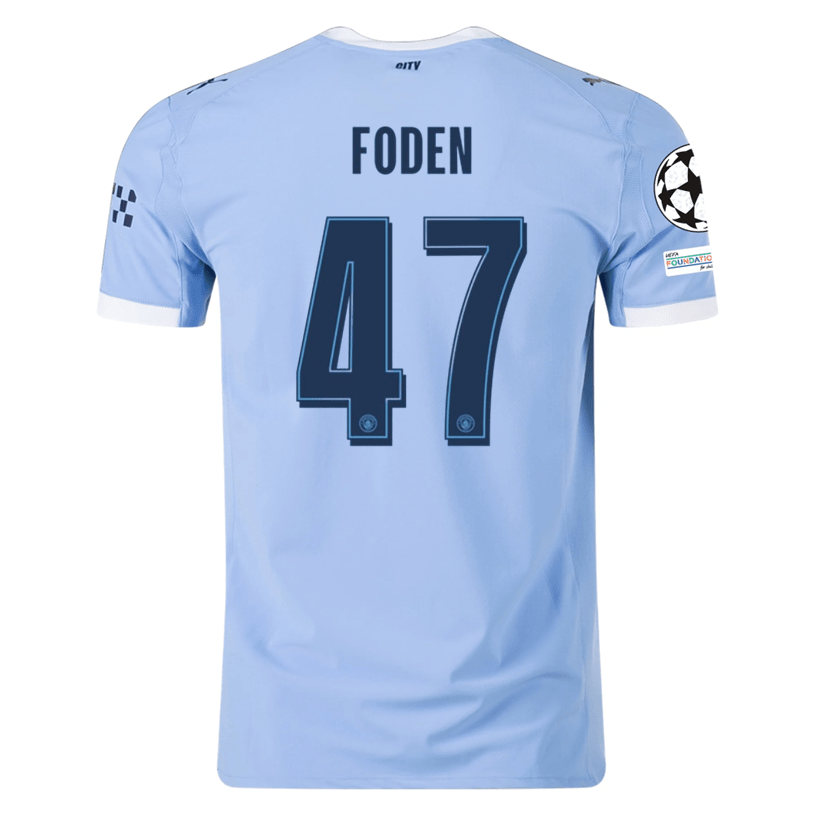 Puma Manchester City Authentic Foden Home Jersey w/ Champions League Patches 25/26 (Team Light Blue/White) | SoccerWearhouse
