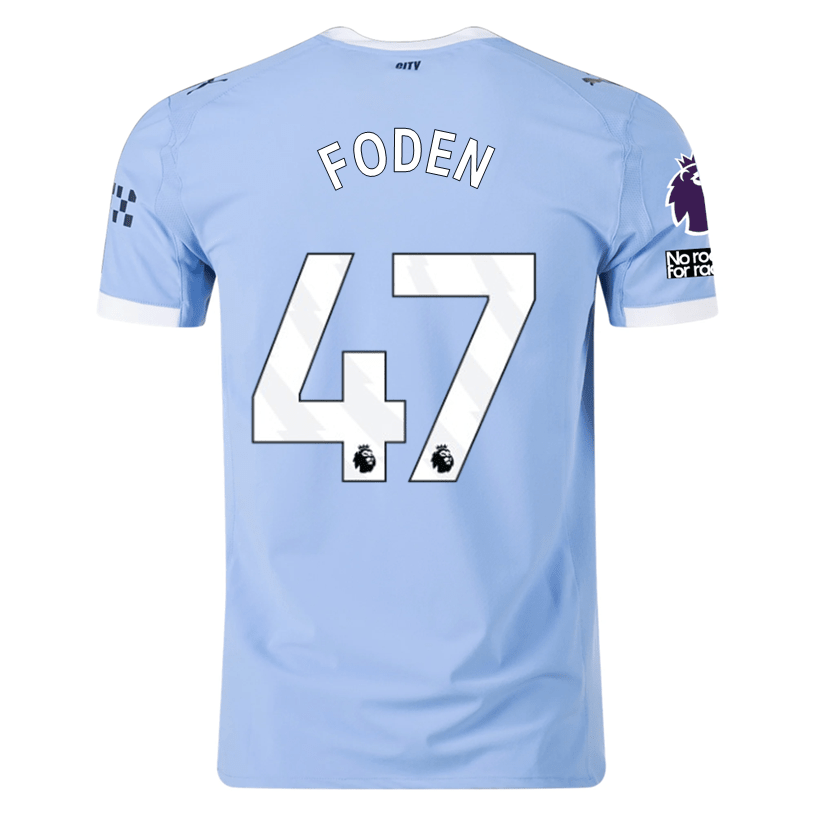 Puma Manchester City Authentic Foden Home Jersey w/ EPL + No Room For Racism Patches 25/26 (Team Light Blue/White) | SoccerWearhouse
