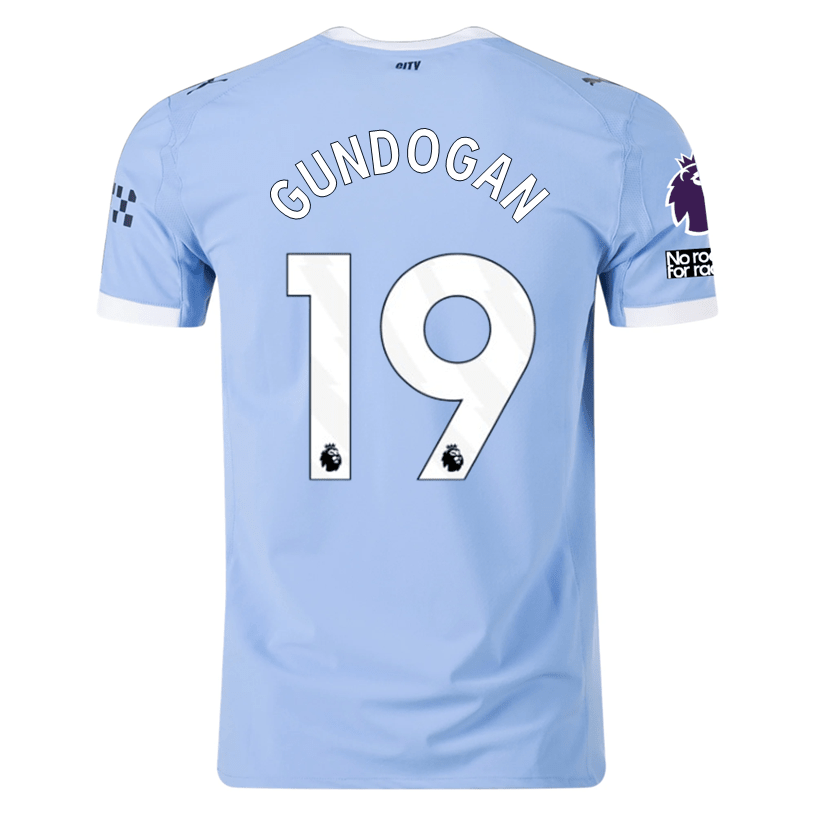 Puma Manchester City Authentic Gundogan Home Jersey w/ EPL + No Room For Racism Patches 25/26 (Team Light Blue/White) | SoccerWearhouse
