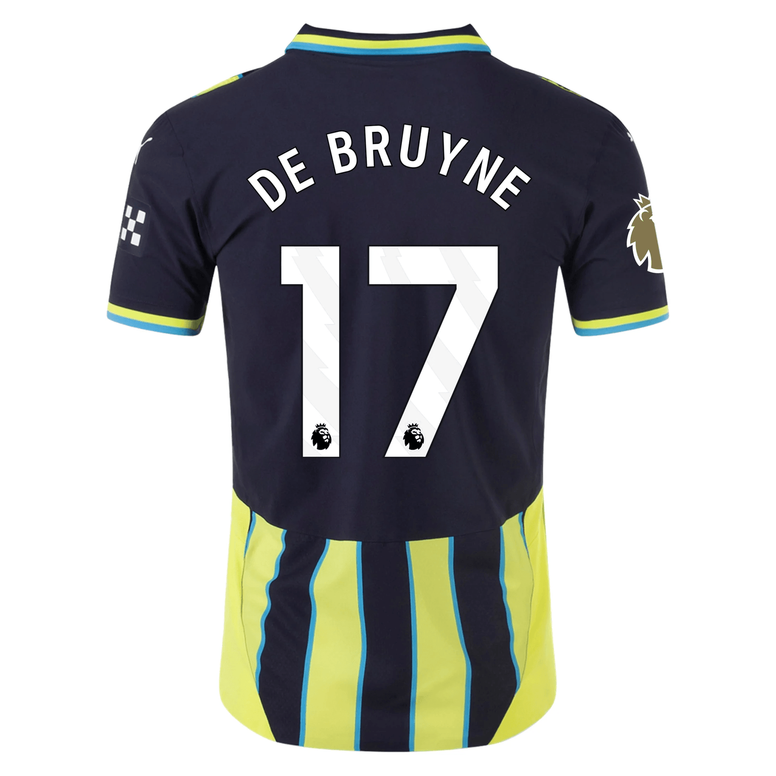 Puma Manchester City Authentic Kevin De Bruyne Away Jersey w/ EPL + Club World Cup Patch 24/25 (New Navy/Yellow Glow) | SoccerWearhouse