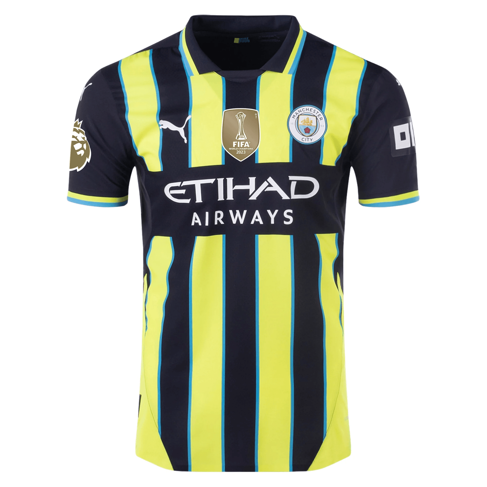 Puma Manchester City Authentic Erling Haaland Away Jersey w/ EPL + Club World Cup Patch 24/25 (New Navy/Yellow Glow) | SoccerWearhouse