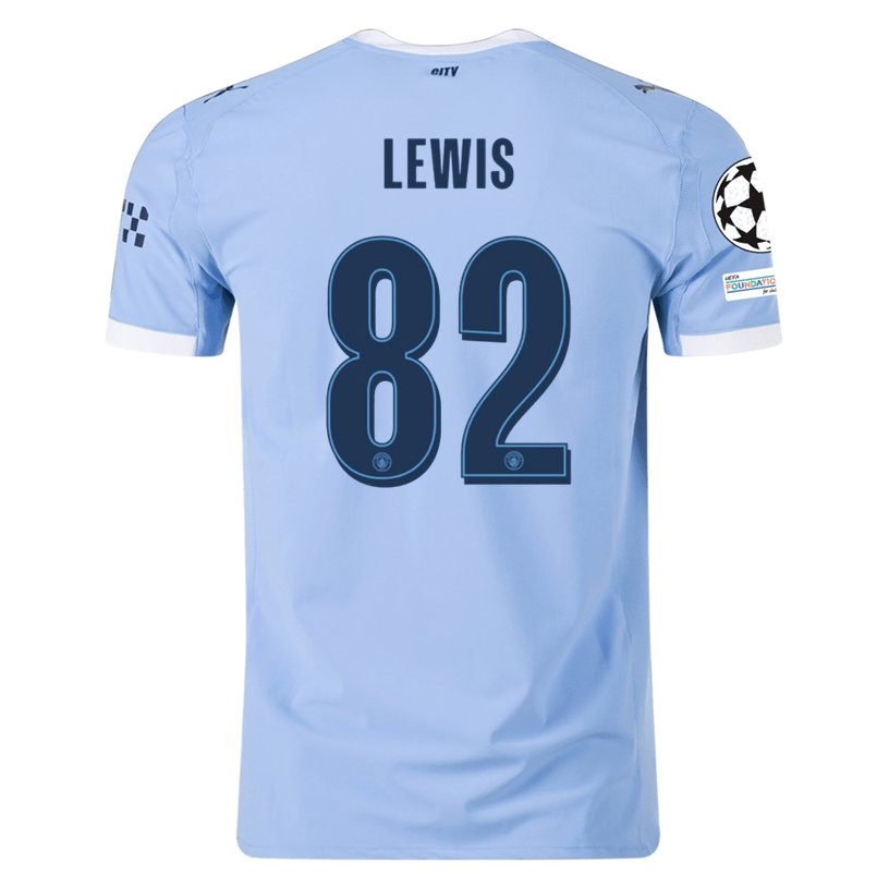 Puma Manchester City Authentic Lewis Home Jersey w/ Champions League Patches 25/26 (Team Light Blue/White) | SoccerWearhouse