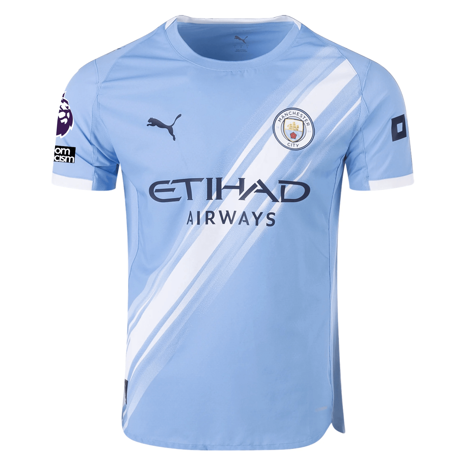 Puma Manchester City Authentic Erling Haaland Home Jersey w/ EPL + No Room For Racism Patches 25/26 (Team Light Blue/White) | SoccerWearhouse