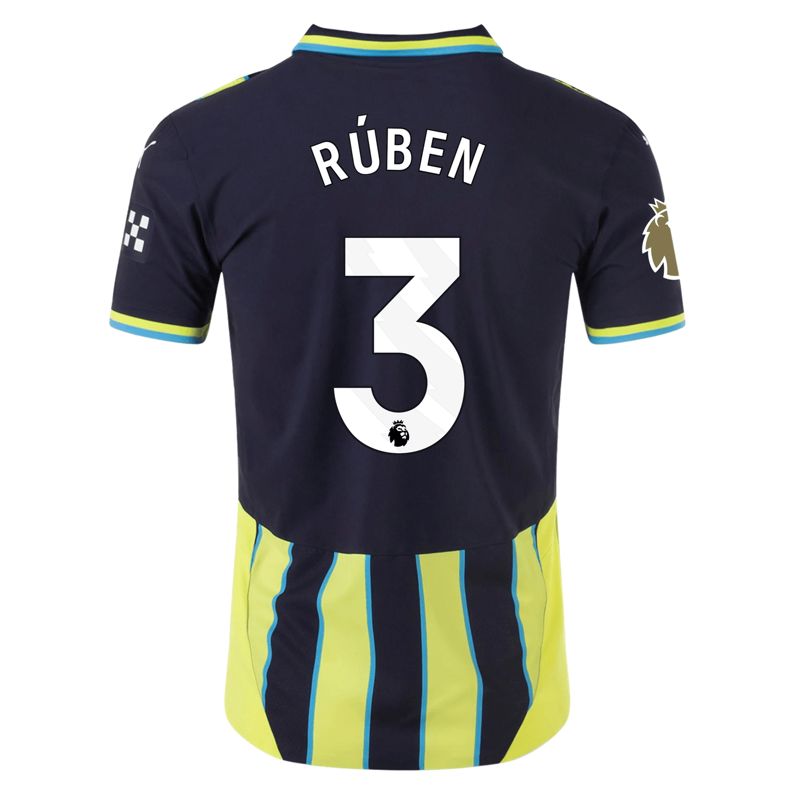 Puma Manchester City Authentic Rúben Dias Away Jersey w/ EPL + Club World Cup Patch 24/25 (New Navy/Yellow Glow) | SoccerWearhouse