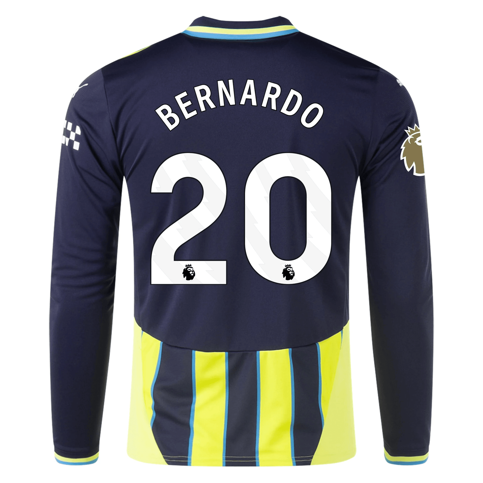 Puma Manchester City Bernardo Silva Long Sleeve Away Jersey w/ EPL + Club World Cup Patch 24/25 (New Navy/Yellow Glow) | SoccerWearhouse