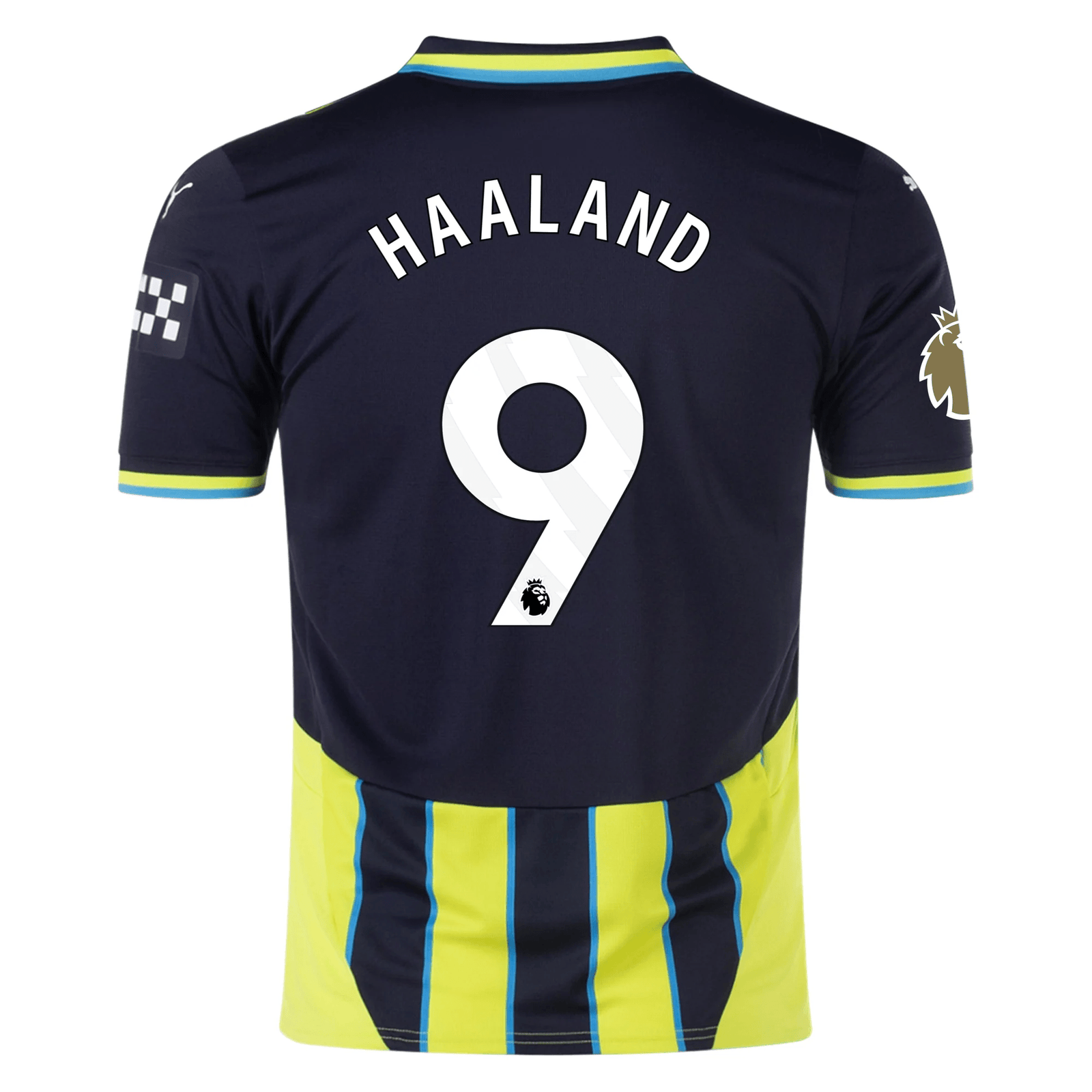 Puma Manchester City Erling Haaland Away Jersey w/ EPL + Club World Cup Patch 24/25 (New Navy/Yellow Glow) | SoccerWearhouse