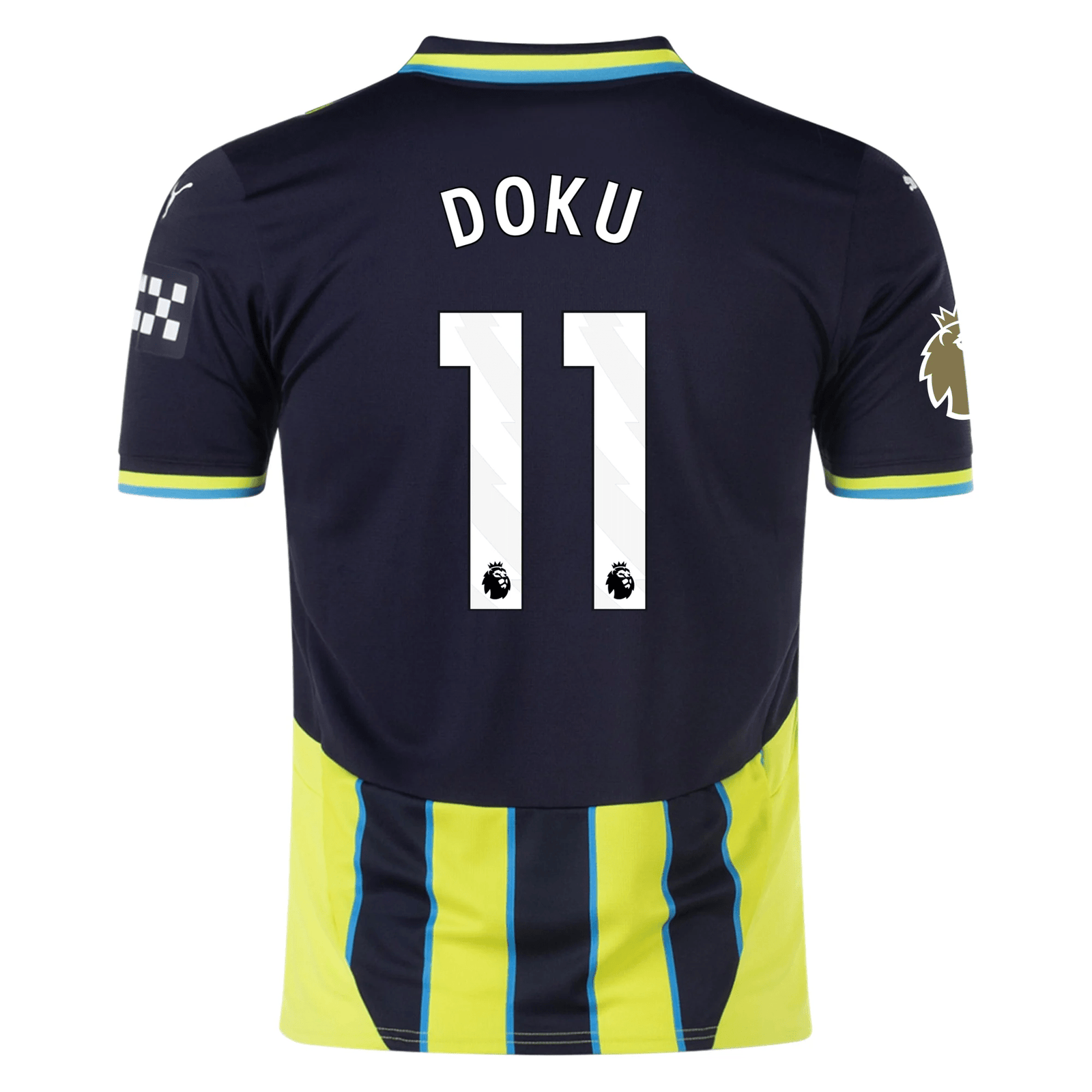 Puma Manchester City Jérémy Doku Away Jersey w/ EPL + Club World Cup Patch 24/25 (New Navy/Yellow Glow) | SoccerWearhouse