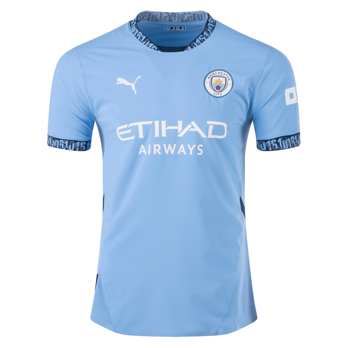 Puma Manchester City John Stones Authentic Home Jersey w/ EPL + No Room For Racism Patch 24/25 (Team Light Blue/Marine Blue) | SoccerWearhouse