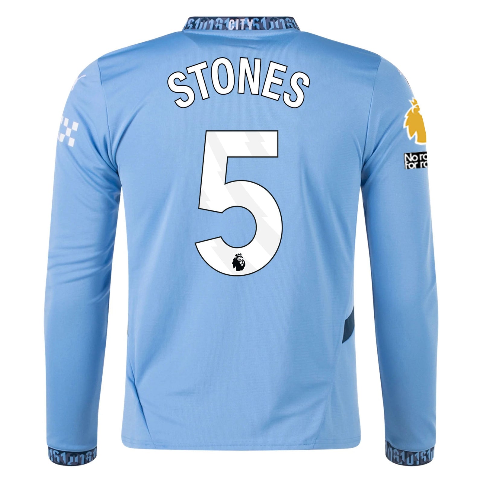 Puma Manchester City John Stones Home Long Sleeve Jersey w/ EPL + No Room For Racism Patch 24/25 (Team Light/Marine Blue) | SoccerWearhouse