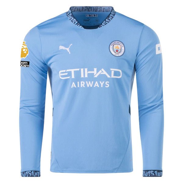 Puma Manchester City Erling Haaland Home Long Sleeve Jersey w/ EPL + No Room For Racism Patch 24/25 (Team Light/Marine Blue) | SoccerWearhouse