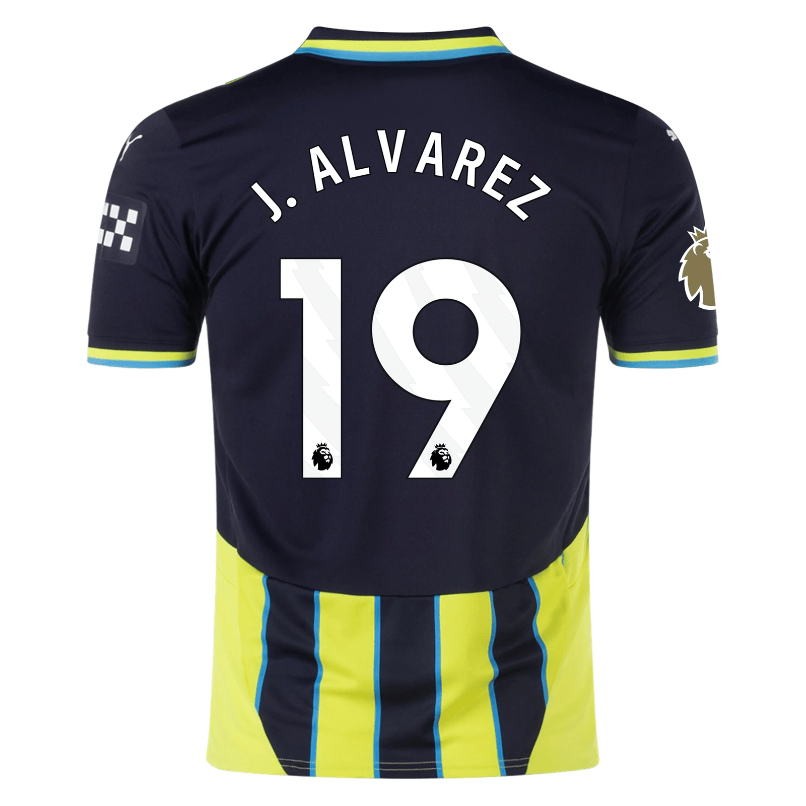 Puma Manchester City Julian Alvarez Away Jersey w/ EPL + Club World Cup Patch 24/25 (New Navy/Yellow Glow) | SoccerWearhouse