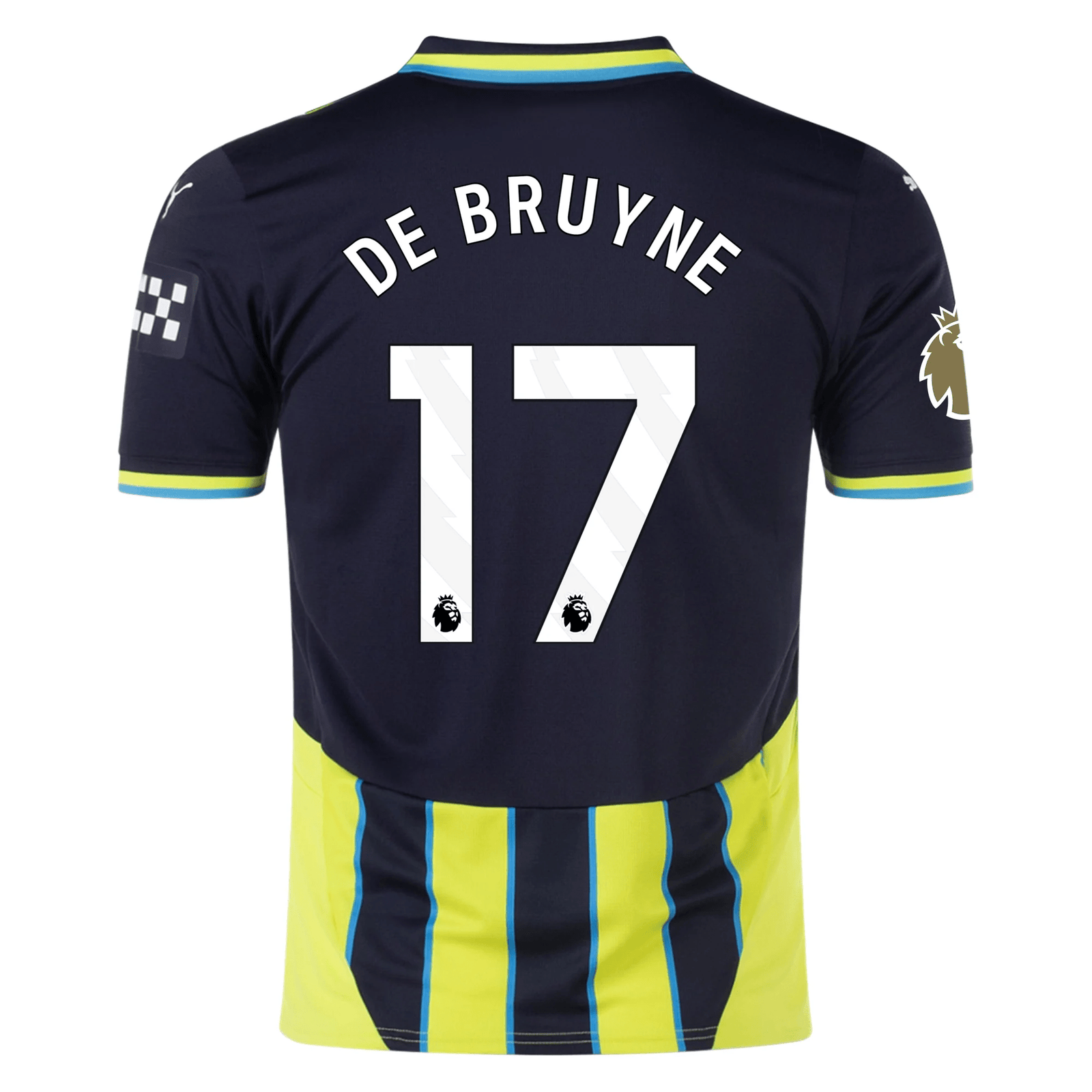 Puma Manchester City Kevin De Bruyne Away Jersey w/ EPL + Club World Cup Patch 24/25 (New Navy/Yellow Glow) | SoccerWearhouse