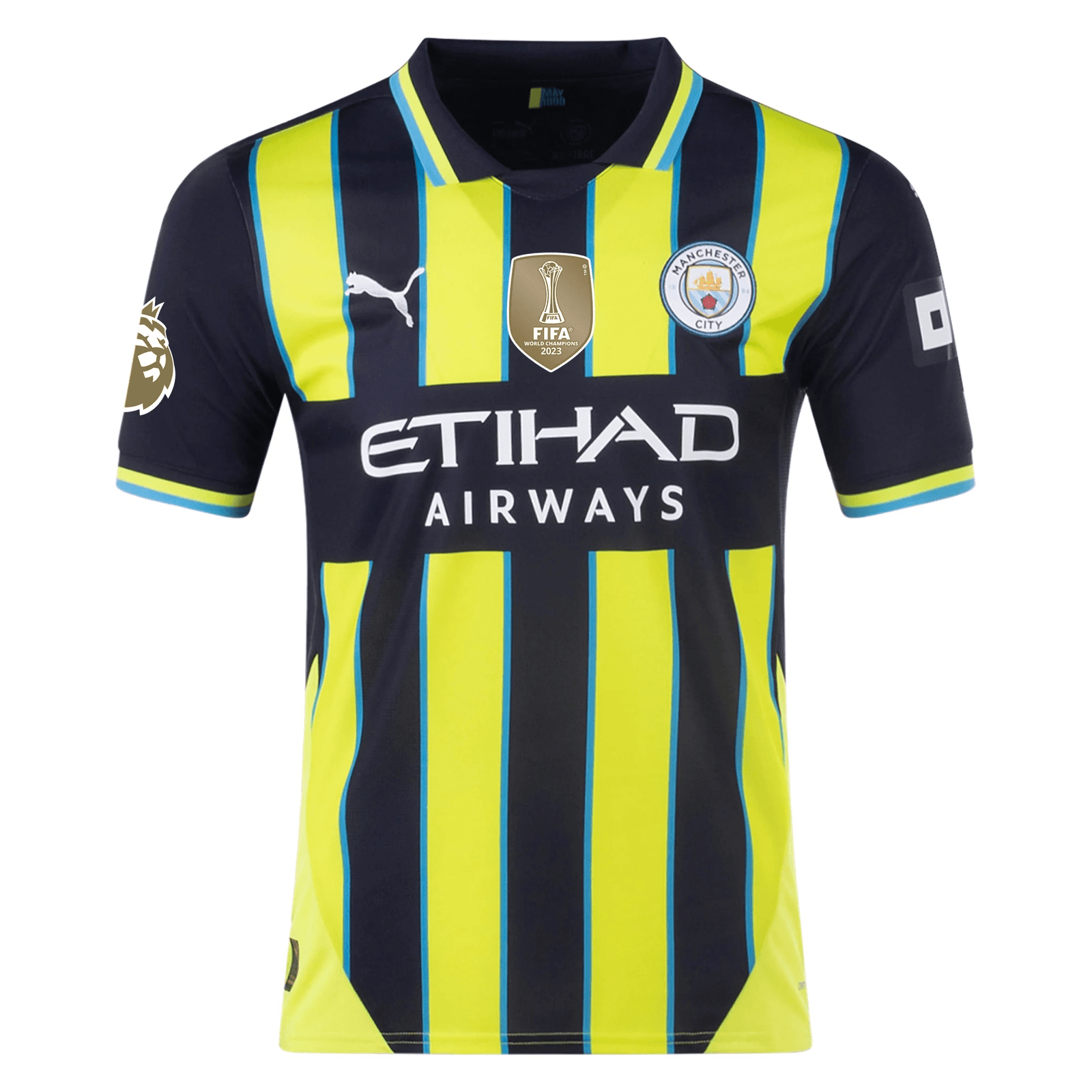 Puma Manchester City Erling Haaland Away Jersey w/ EPL + Club World Cup Patch 24/25 (New Navy/Yellow Glow) | SoccerWearhouse