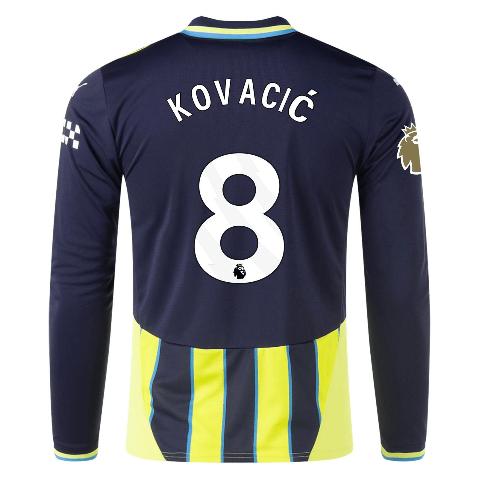 Puma Manchester City Mateo Kovačić Long Sleeve Away Jersey w/ EPL + Club World Cup Patch 24/25 (New Navy/Yellow Glow) | SoccerWearhouse