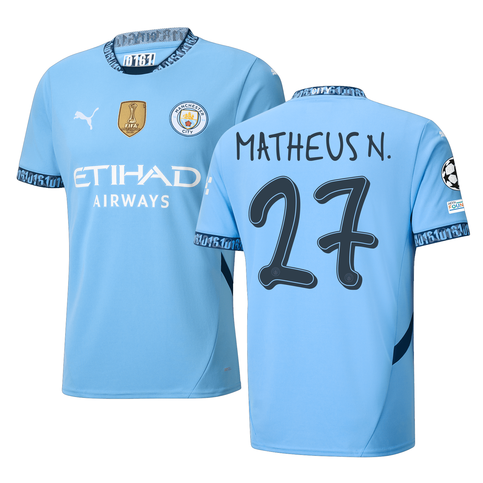 Puma Manchester City Matheus Nunes Home Jersey w/ Champions League + Club World Cup Patch 24/25 (Team Light Blue/Marine Blue) | SoccerWearhouse