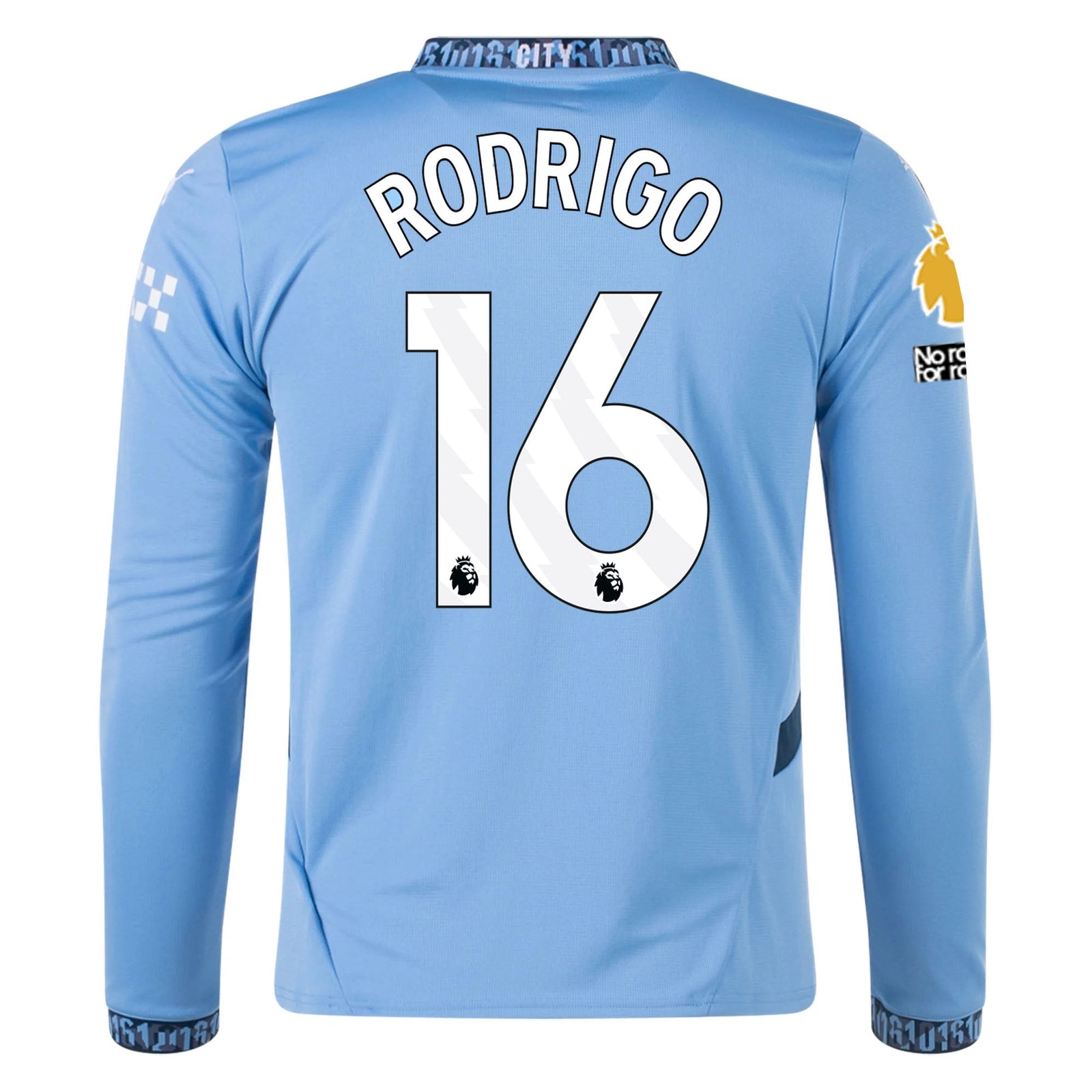 Puma Manchester City Rodrigo Home Long Sleeve Jersey w/ EPL + No Room For Racism Patch 24/25 (Team Light/Marine Blue) | SoccerWearhouse