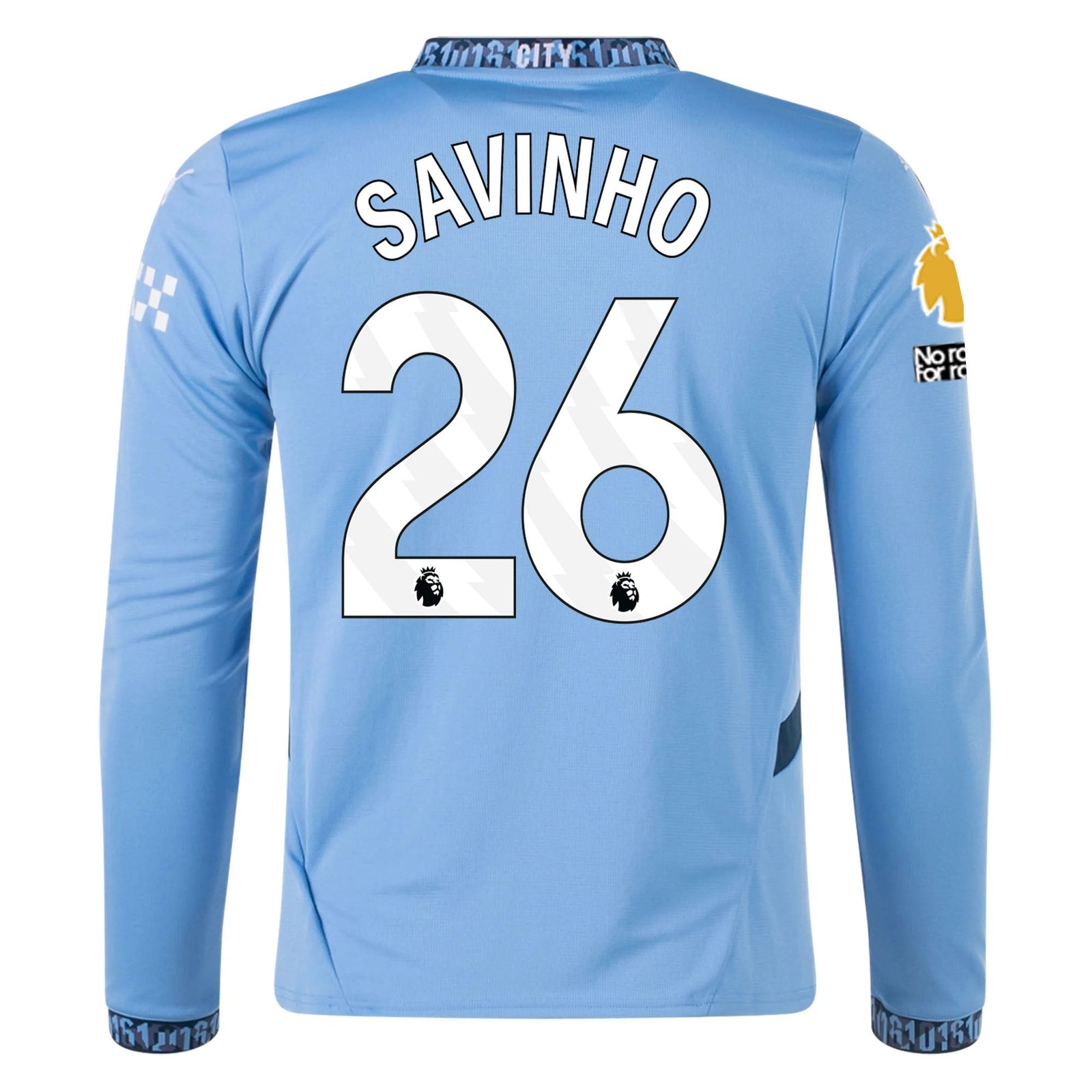 Puma Manchester City Savinho Home Long Sleeve Jersey w/ EPL + No Room For Racism Patch 24/25 (Team Light/Marine Blue) | SoccerWearhouse