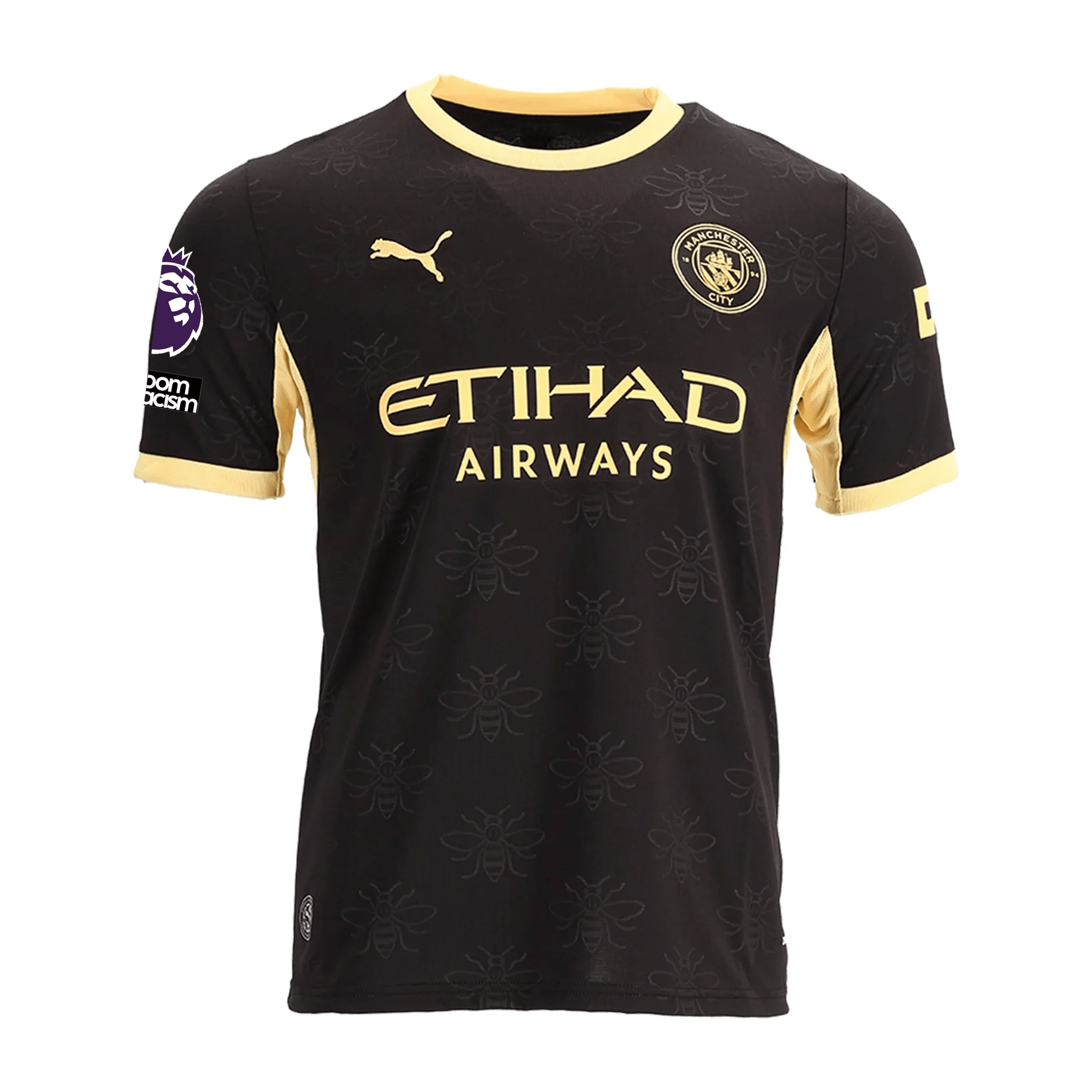 Puma Mens Manchester City Away Jersey w/ EPL + No Room For Racism Patches 26/27 (Black/Yellow)