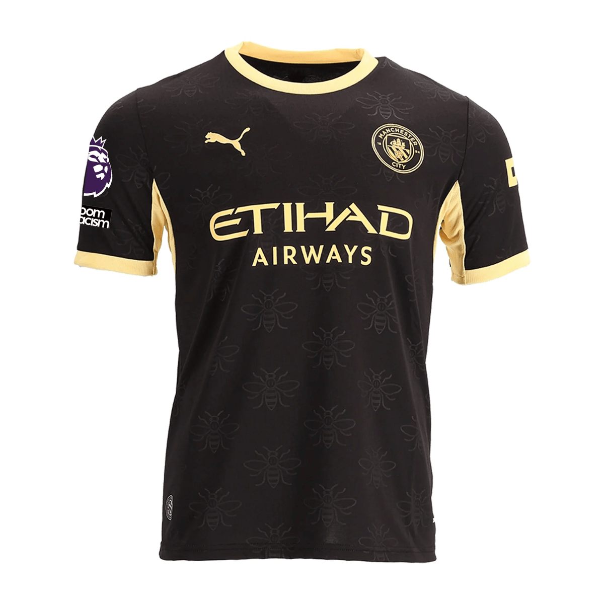 Puma Mens Manchester City Away Jersey w/ EPL + No Room For Racism Patches 26/27 (Black/Yellow) | SoccerWearhouse