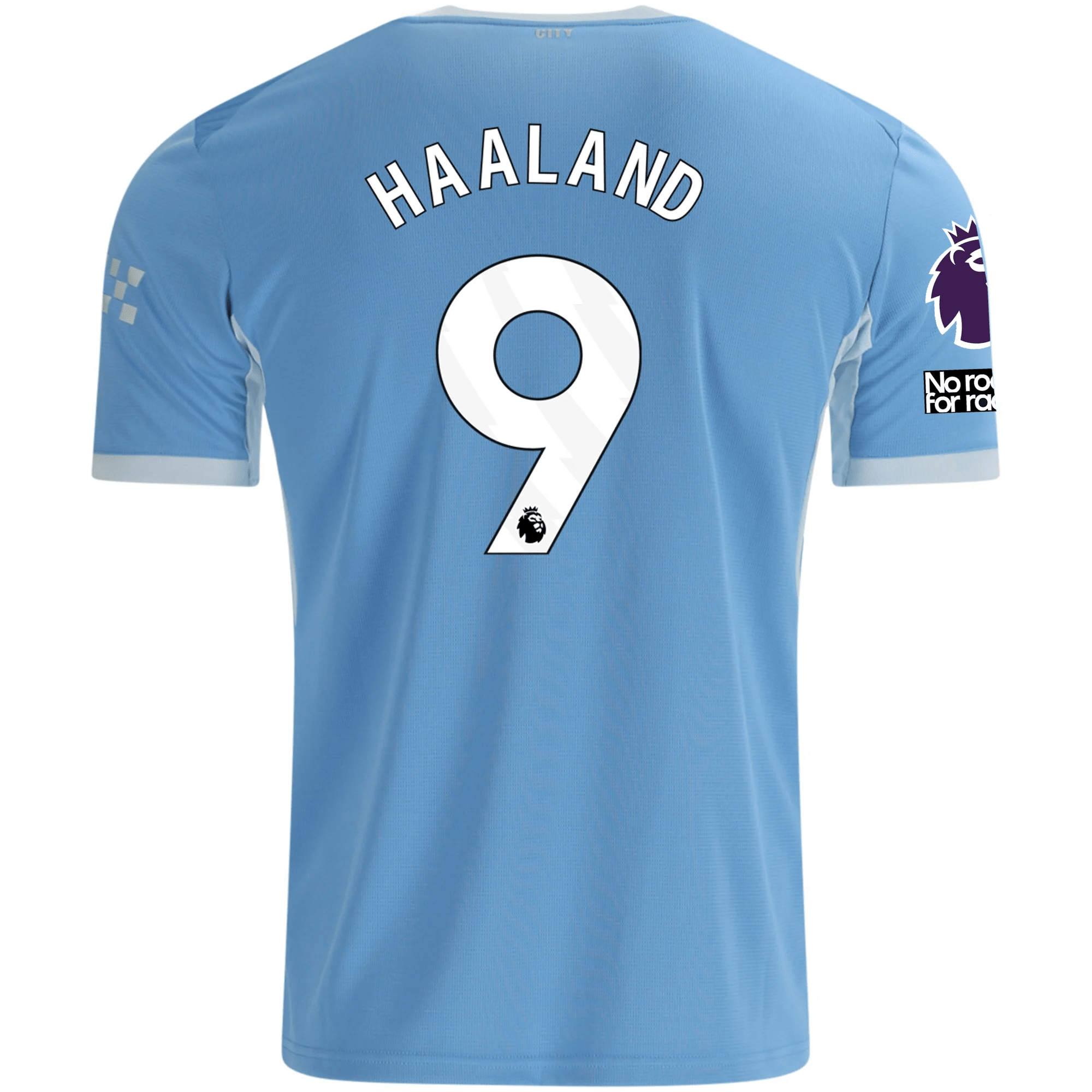 Puma Mens Manchester City Erling Haaland Home Jersey EPL + No Room For Racism Patches 26/27 (Team Light Blue/Icey Blue)