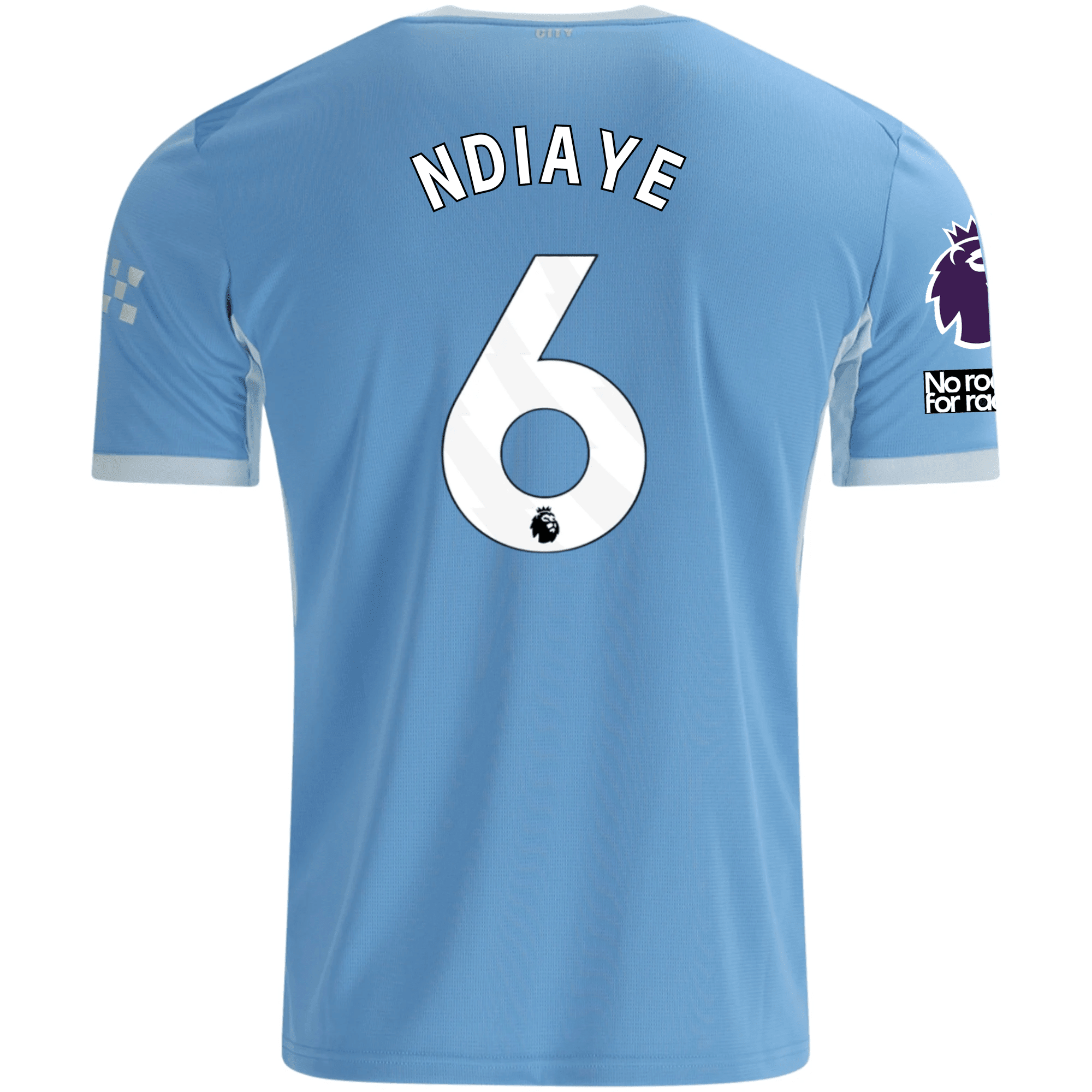 Puma Mens Manchester City Iliman Ndiaye Home Jersey EPL + No Room For Racism Patches 26/27 (Team Light Blue/Icey Blue)