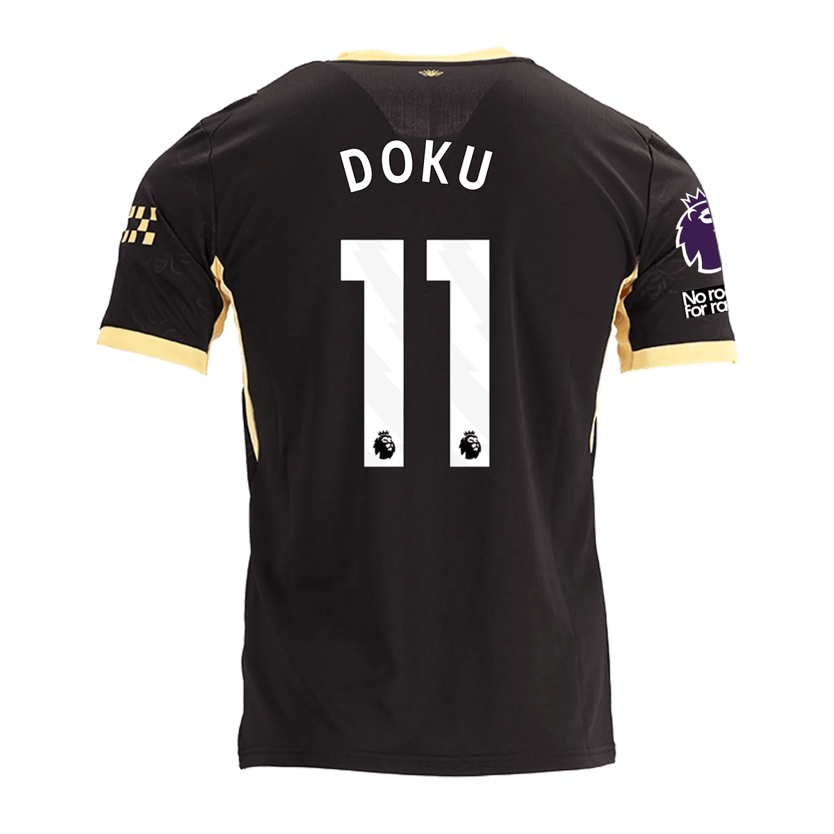 Puma Mens Manchester City Jérémy Doku Away Jersey w/ EPL + No Room For Racism Patches 26/27 (Black/Yellow) | SoccerWearhouse