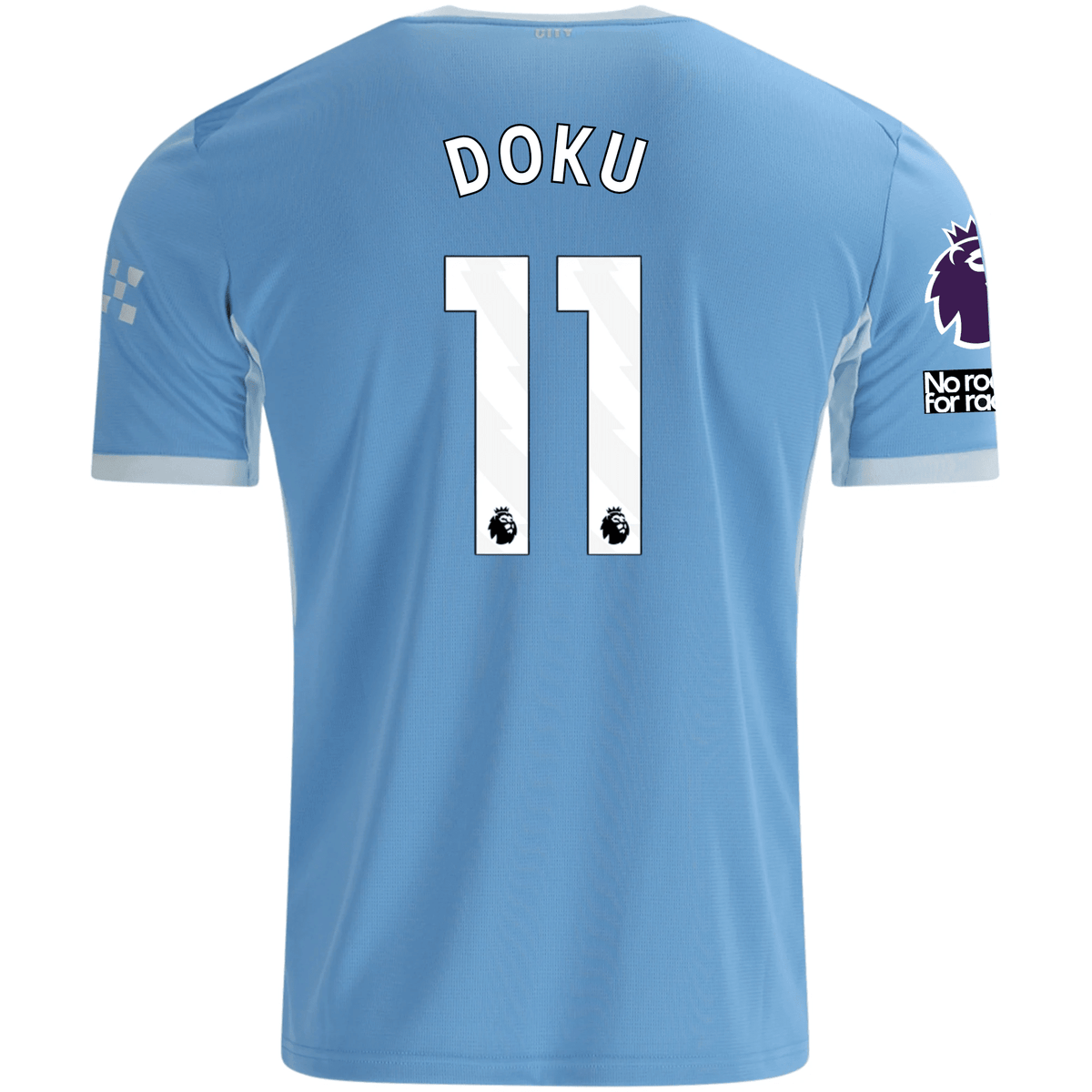 Puma Mens Manchester City Jérémy Doku Home Jersey EPL + No Room For Racism Patches 26/27 (Team Light Blue/Icey Blue) | SoccerWearhouse