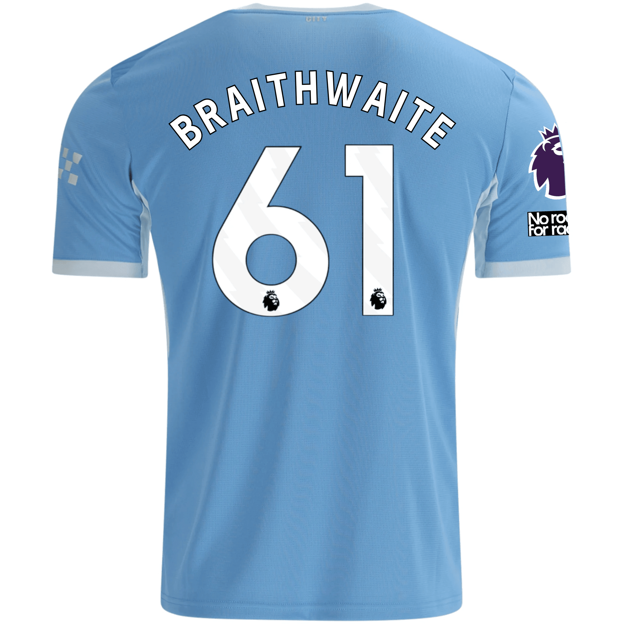 Puma Mens Manchester City Kaden Braithwaite Home Jersey EPL + No Room For Racism Patches 26/27 (Team Light Blue/Icey Blue)
