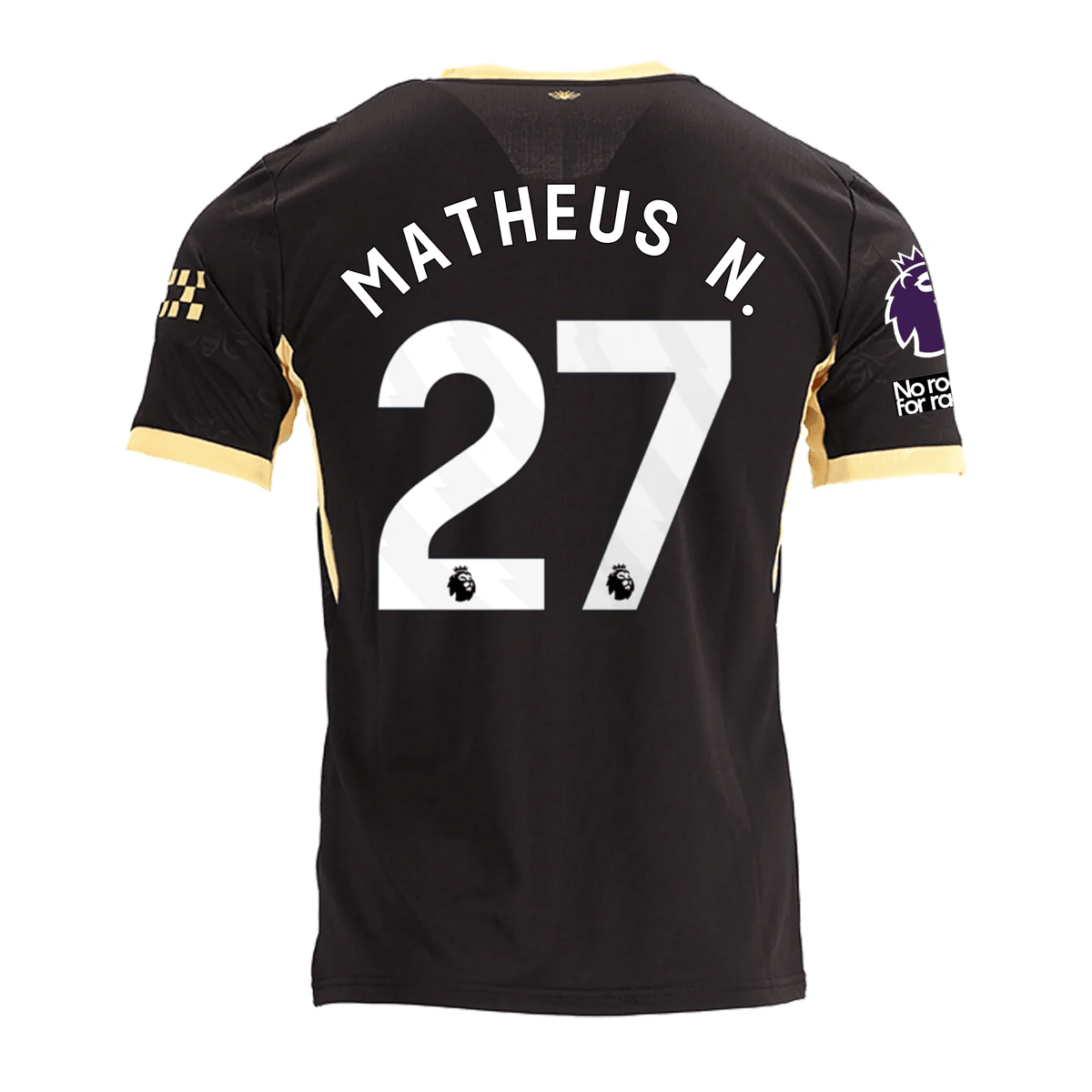 Puma Mens Manchester City Matheus Nunes Away Jersey w/ EPL + No Room For Racism Patches 26/27 (Black/Yellow) | SoccerWearhouse