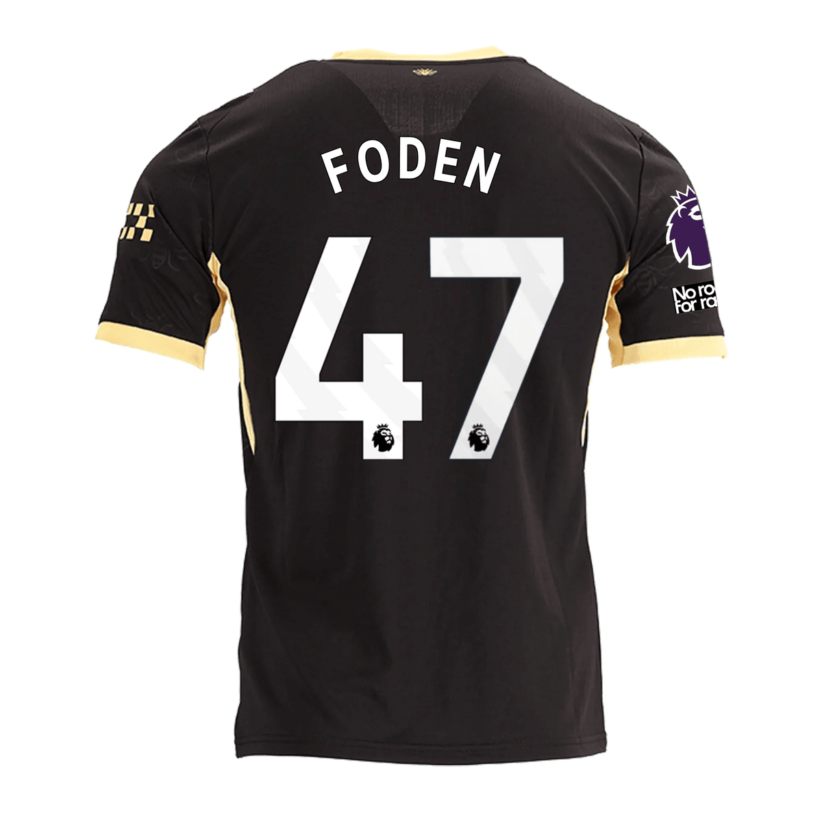Puma Mens Manchester City Phil Foden Away Jersey w/ EPL + No Room For Racism Patches 26/27 (Black/Yellow) | SoccerWearhouse