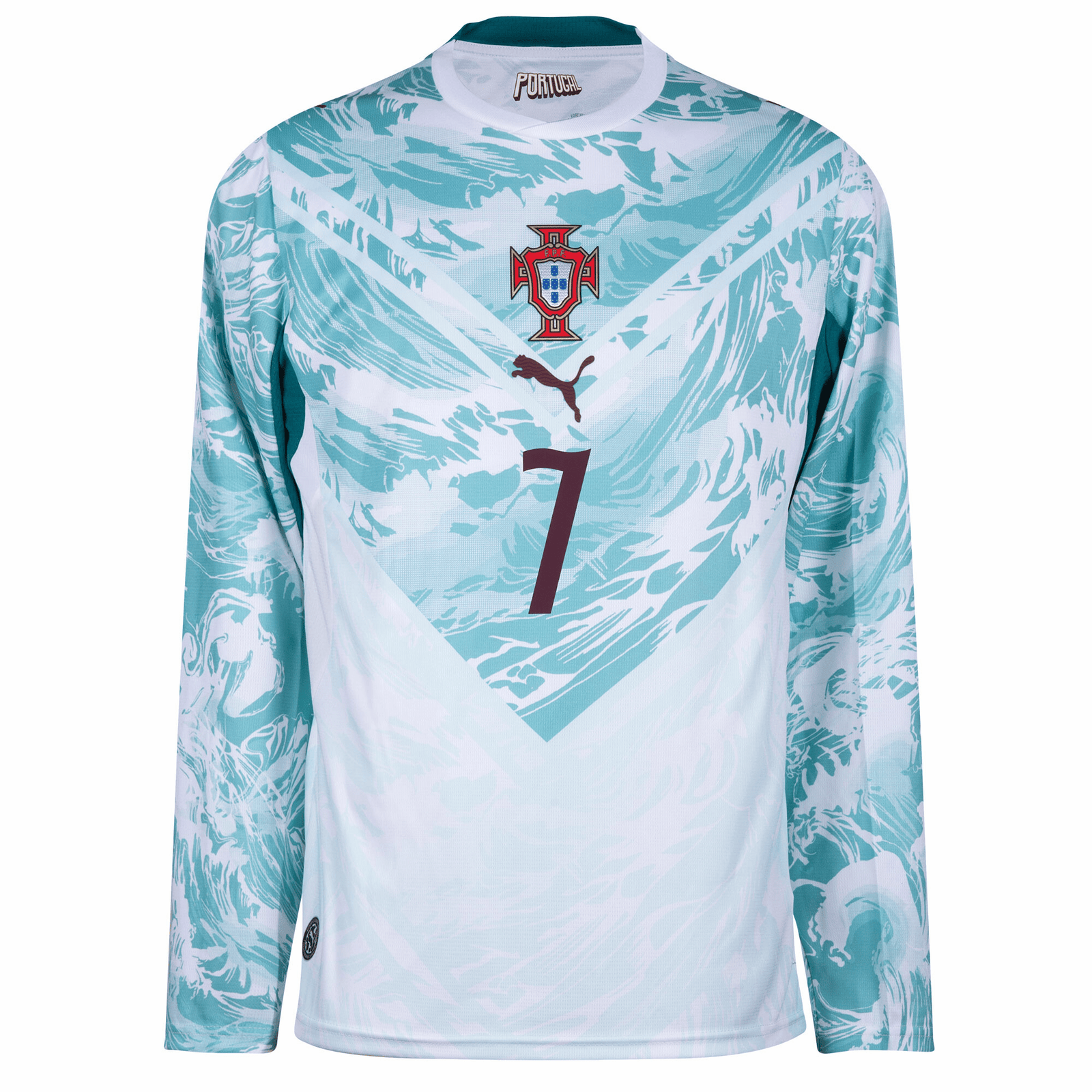 PUMA Men's Portugal Cristiano Ronaldo Long Sleeve Away Jersey 2026 (White/Green Lagoon) | SoccerWearhouse