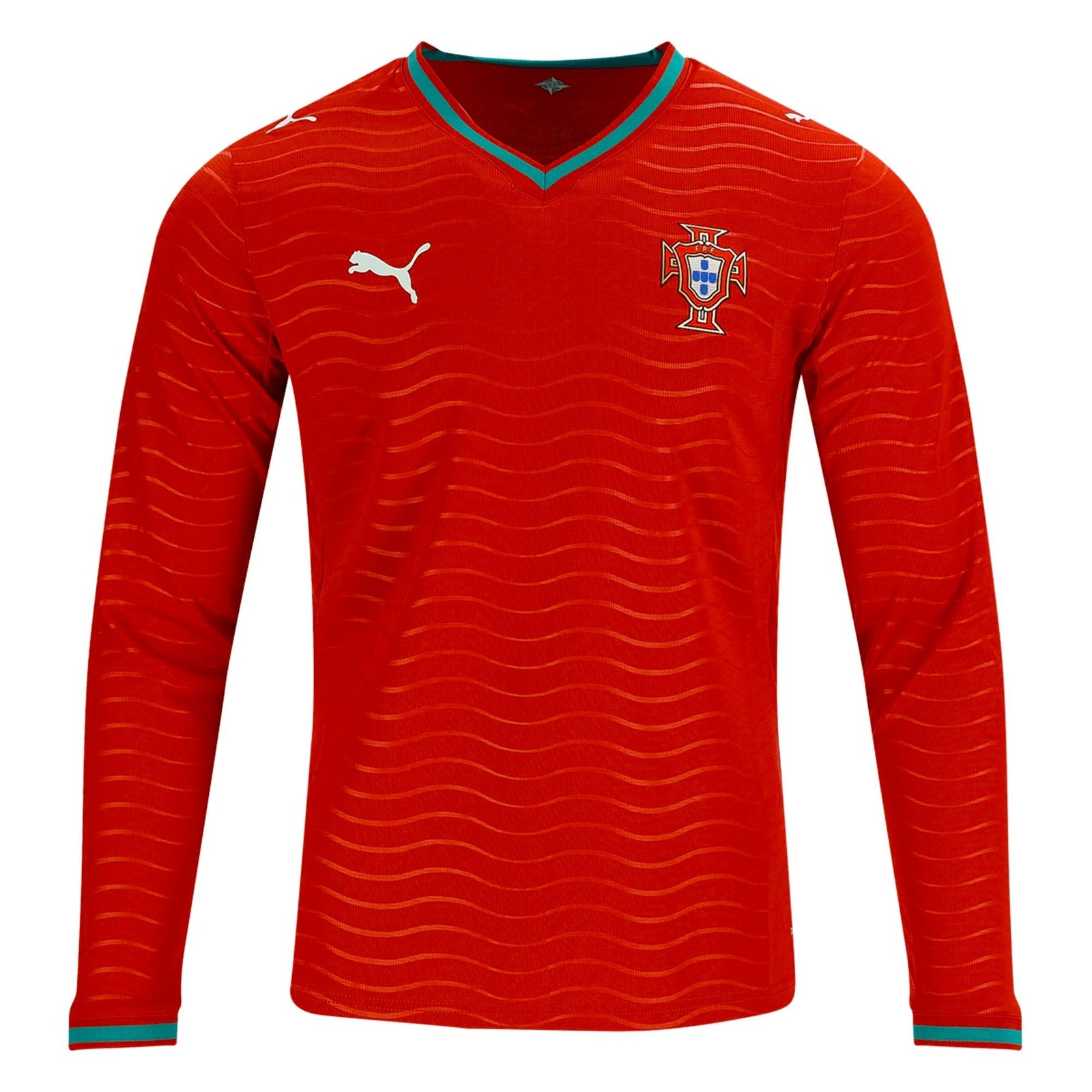 PUMA Men's Portugal Long Sleeve Home World Cup 2026 Jersey (Club Red/Green Lagoon) | SoccerWearhouse