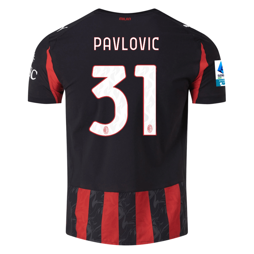 Puma Pavlovic Men's AC Milan Authentic Home Jersey 25/26 w/ Seria A Patch (Red/Black) (Copy) | SoccerWearhouse