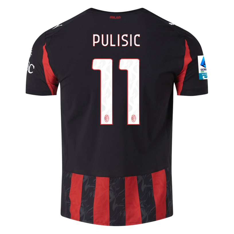 Puma Pulisic Men's AC Milan Authentic Home Jersey 25/26 w/ Seria A Patch (Red/Black) | SoccerWearhouse