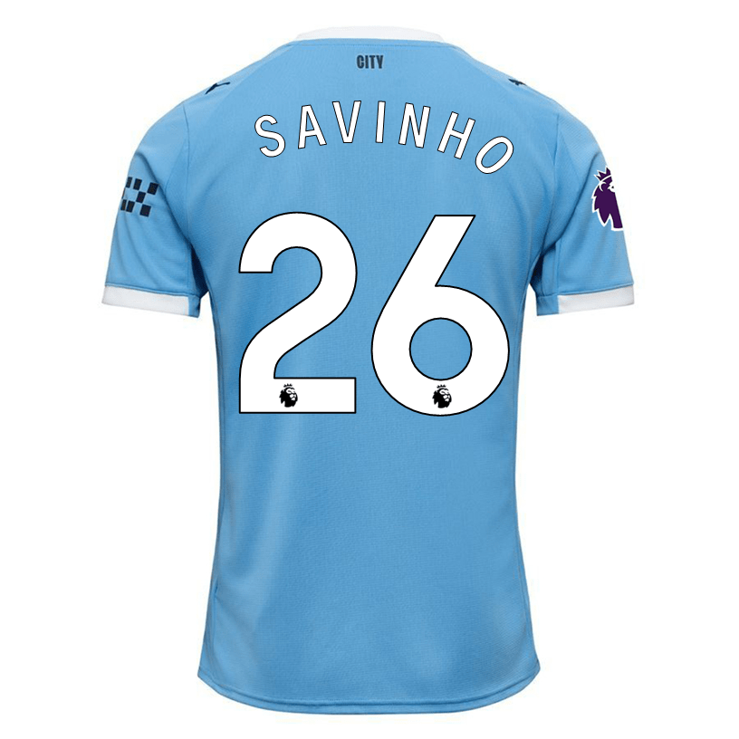 Puma Savinho Manchester City Home Jersey 25/26 w/ EPL + Sponsor Patch (Team Light Blue/Puma White) | SoccerWearhouse