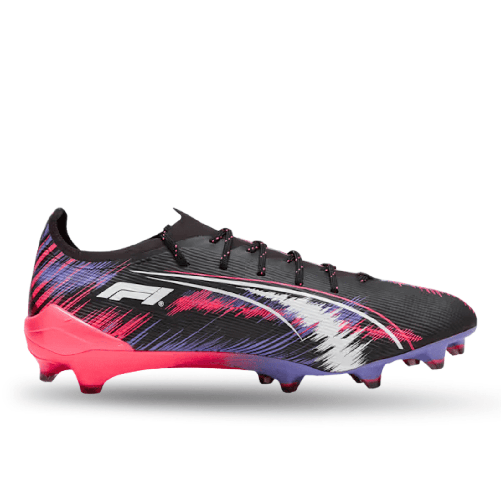 Puma Ultra 5 Ultimate F1 FG Soccer Cleats (Black/Sunset Glow/Dark Amethyst) | SoccerWearhouse