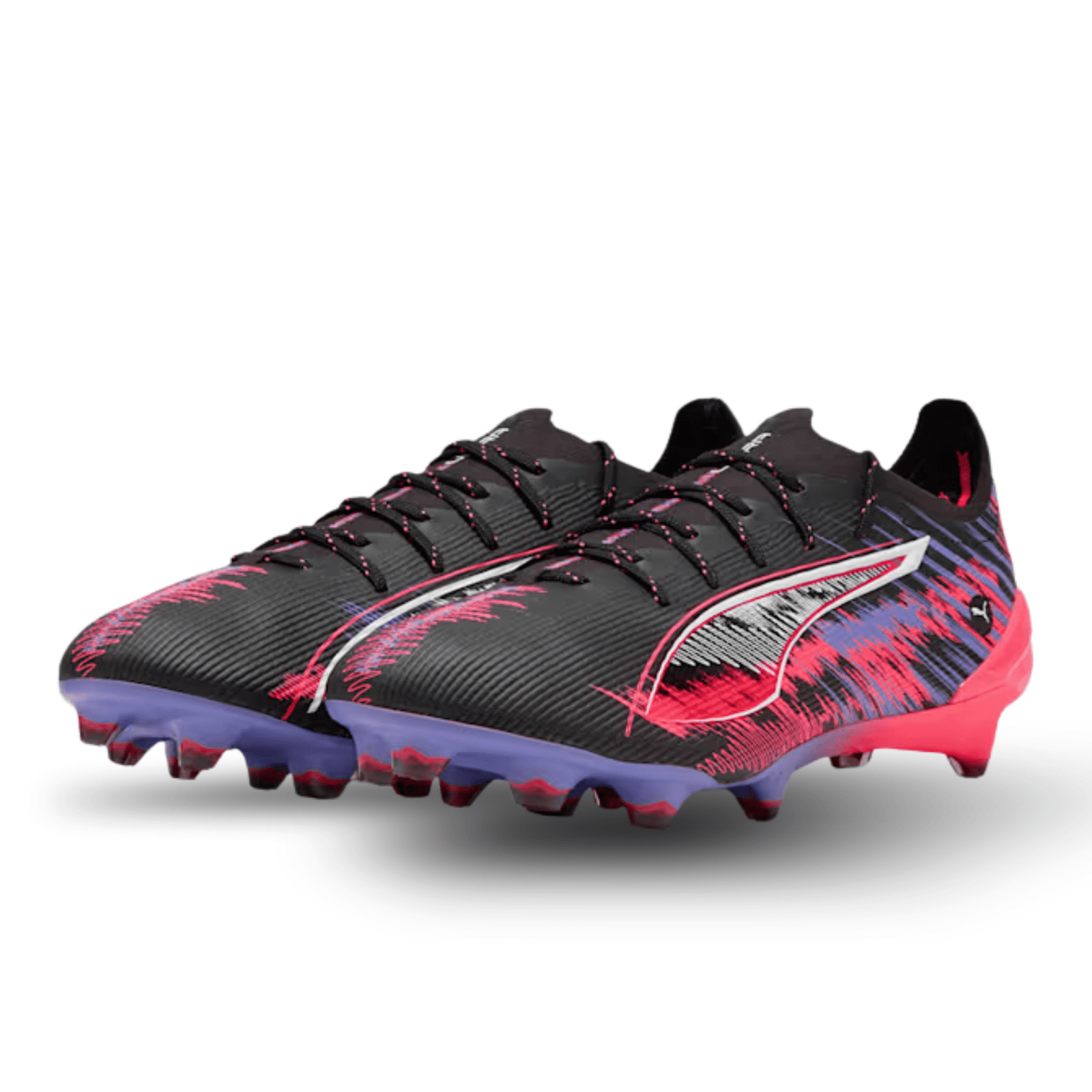 Puma Ultra 5 Ultimate F1 FG Soccer Cleats (Black/Sunset Glow/Dark Amethyst) | SoccerWearhouse
