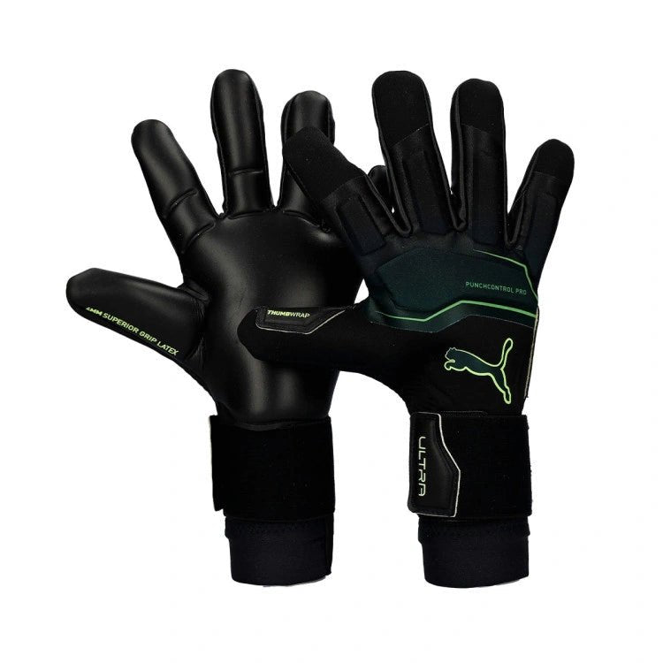 Puma Ultra Ultimate Hybrid Goalkeeper Gloves (Black/Green/Fizzy Light) | SoccerWearhouse