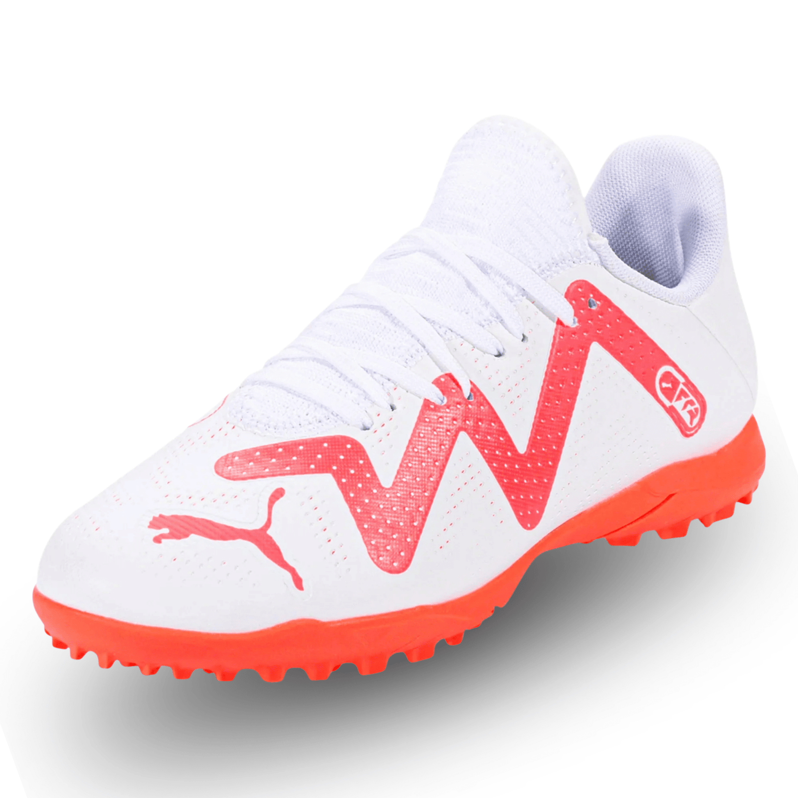 Puma Youth Jr. Future Play TT Turf Soccer Shoes (Puma White/Fire Orchid) | SoccerWearhouse