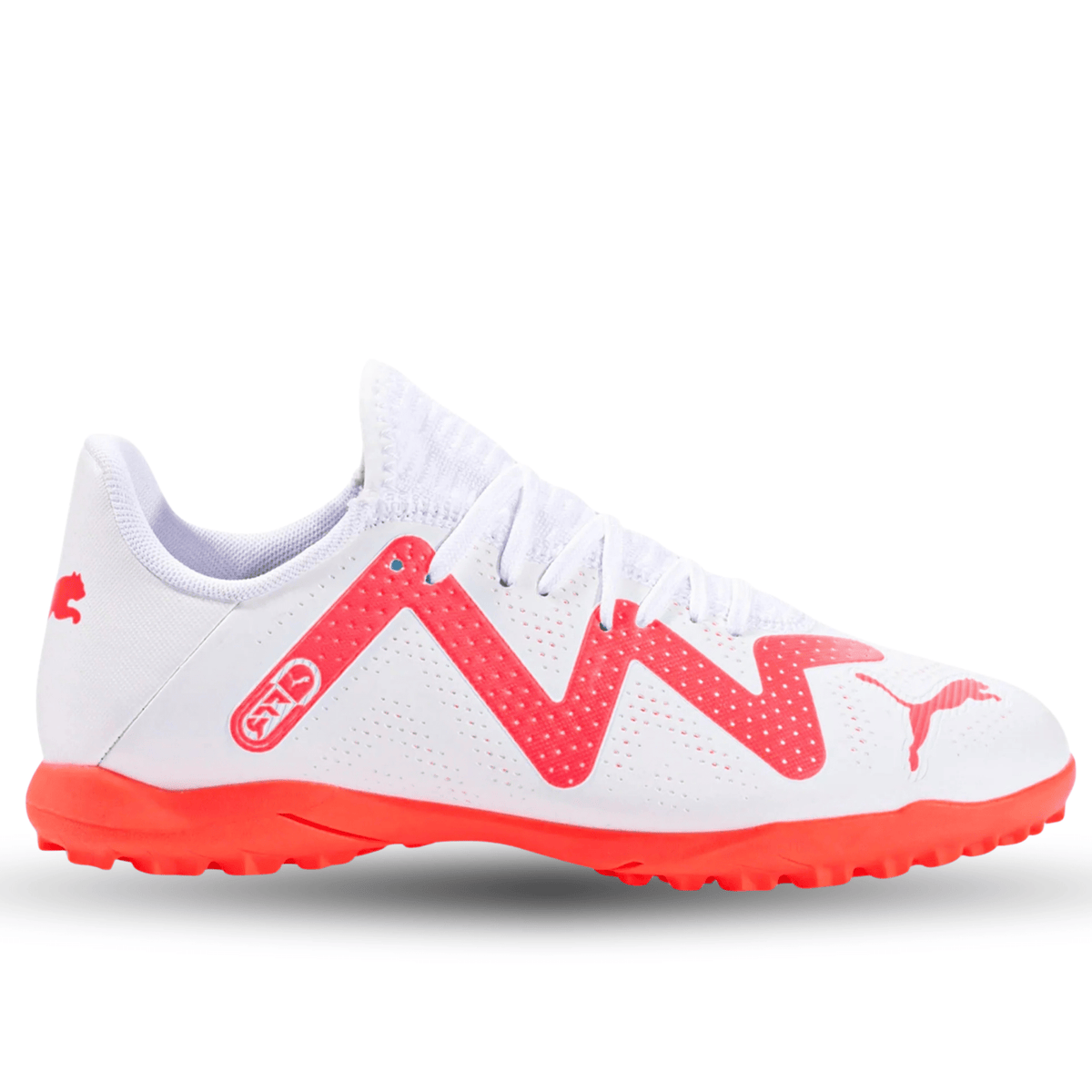 Puma Youth Jr. Future Play TT Turf Soccer Shoes (Puma White/Fire Orchid) | SoccerWearhouse