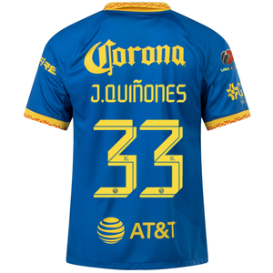 Nike Club America Julián Quiñones Away Jersey 23/24 w/ Liga MX Patch (Blue Jay/Tour Yellow/Habanero Red)